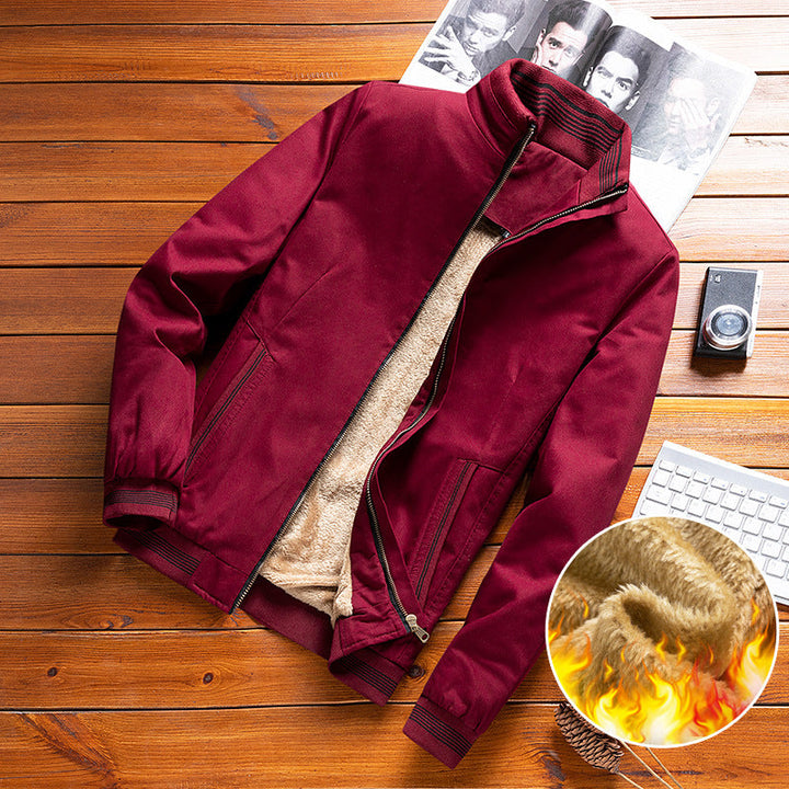 Men's padded bomber jacket with teddy lining and zippered pockets