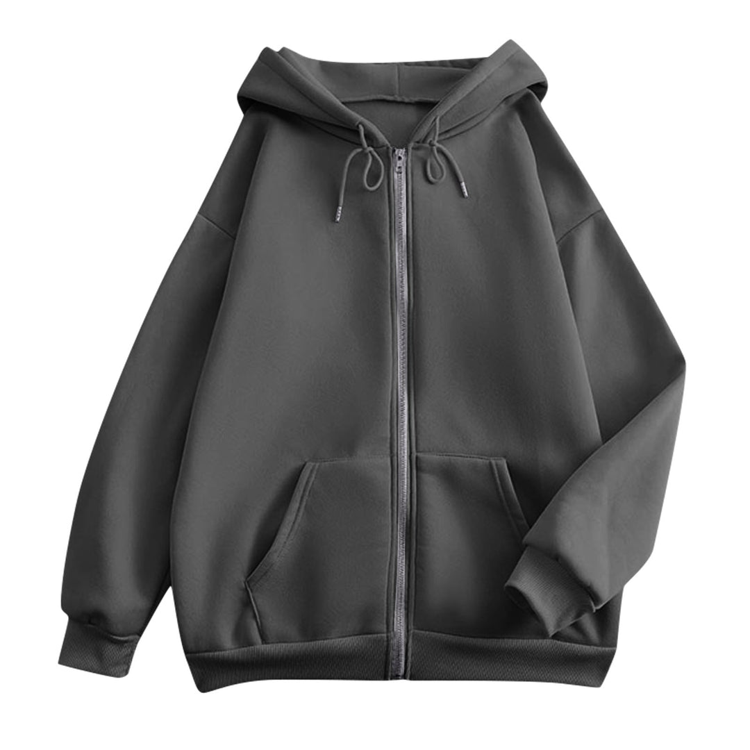 Damen weite Kapuzenjacke mit Reißverschluss, Kängurutaschen und Rippbündchen