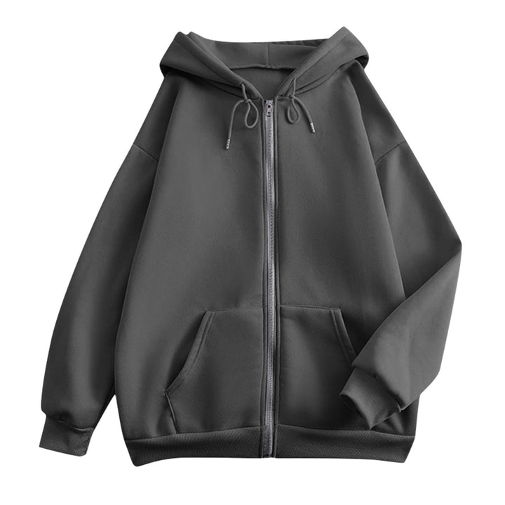 Damen weite Kapuzenjacke mit Reißverschluss, Kängurutaschen und Rippbündchen