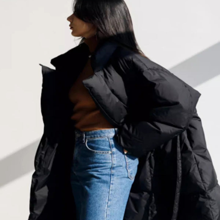 Damen Longline-Parka mit Wickelgürtel und voluminösen Ärmeln