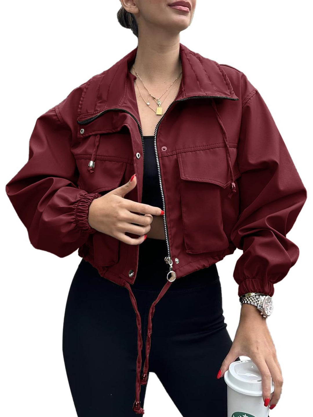 Damen Kurzjacke mit Kordelzug und elastischen Bündchen