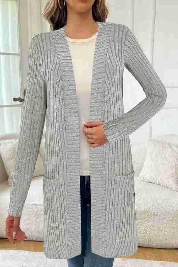 Cardigan lungo da donna a maniche lunghe con tasche