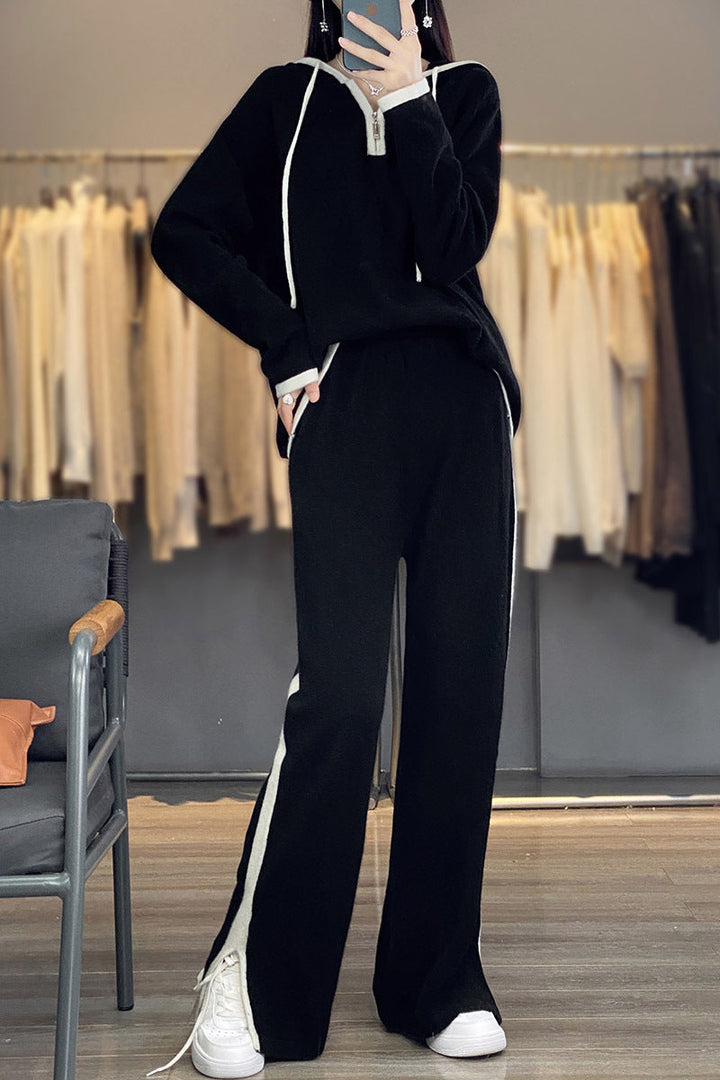 Damen Zweiteiler mit Kapuze, weiten Hosen und Taschen