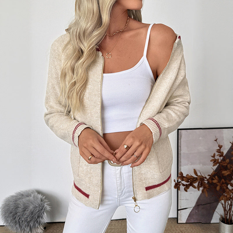 Damen Langarm Zip-Up Bomber Cardigan mit Taschen