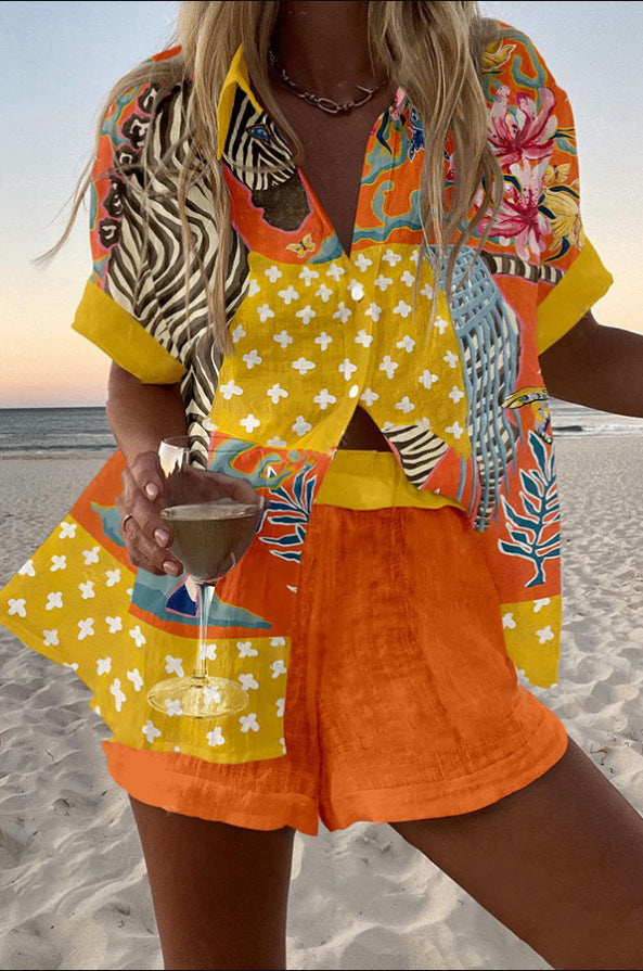 Norellia™ | Kurzes Leinen-Set mit Polka-Dot-Druck.