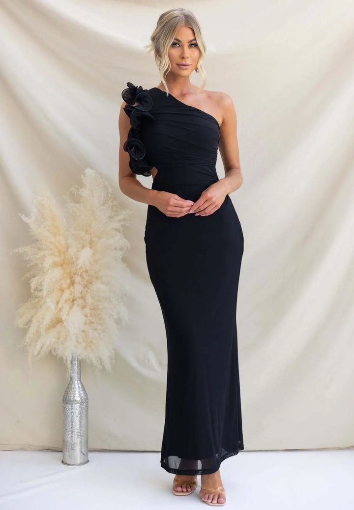 Damen Maxikleid mit einem Schulterträger und Rüsche