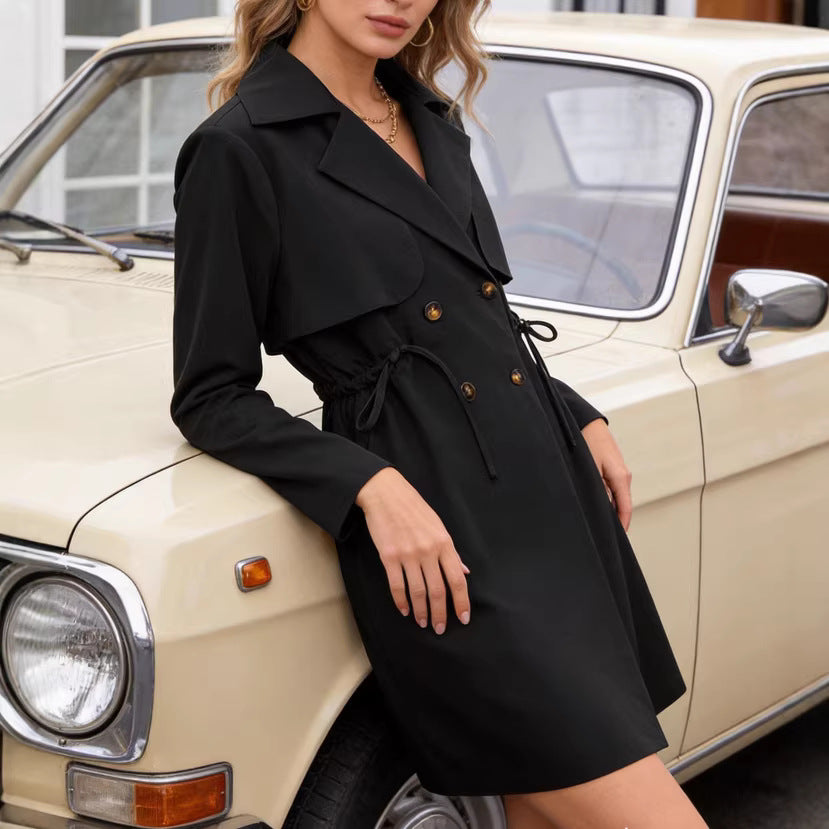 Damen Kurzblazer mit verstellbarer Taille und doppelter Knopfleiste