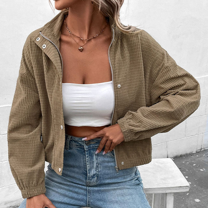 Damen Cropped Langarmjacke mit Taschen