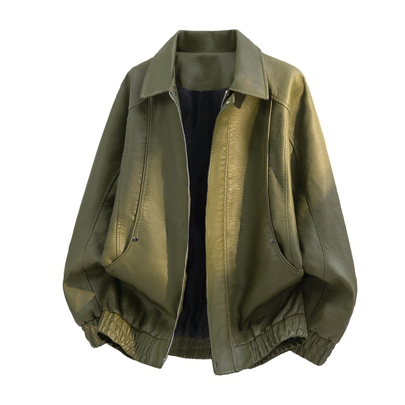 Herren oversized Kunstleder-Fieldjacke mit verdecktem Reißverschluss und Taschen