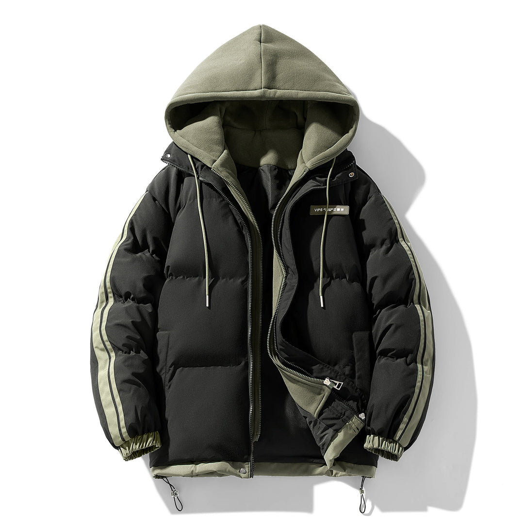Parka acolchoado para homem com capuz interior e fecho de correr bidirecional