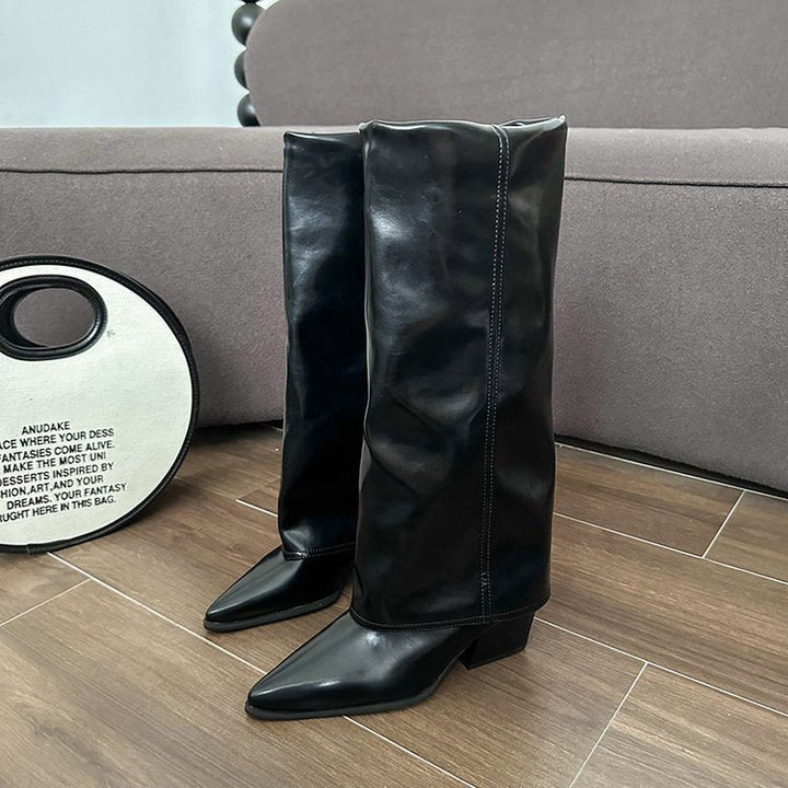 Women's brown boots with a block heel and modern cut