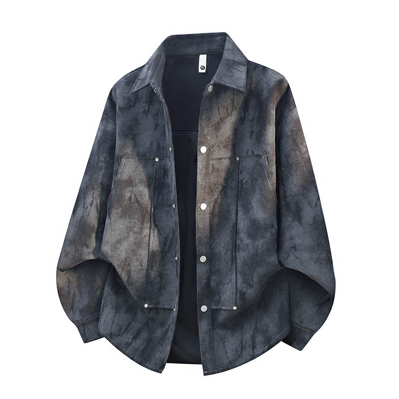Sobrecamisa oversized de homem com efeito lavado a ácido e fecho de botões de pressão