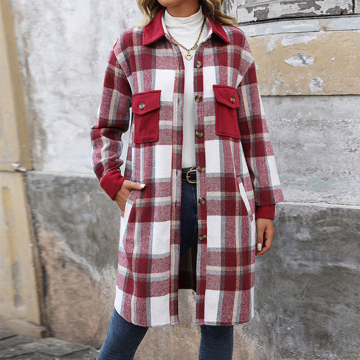 Damen Hemdjacke mit Karomuster, Taschen und Knöpfen, Langarm