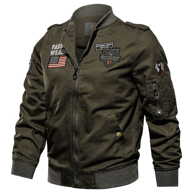 Herren Langarm Bomberjacke mit Knöpfen und Taschen