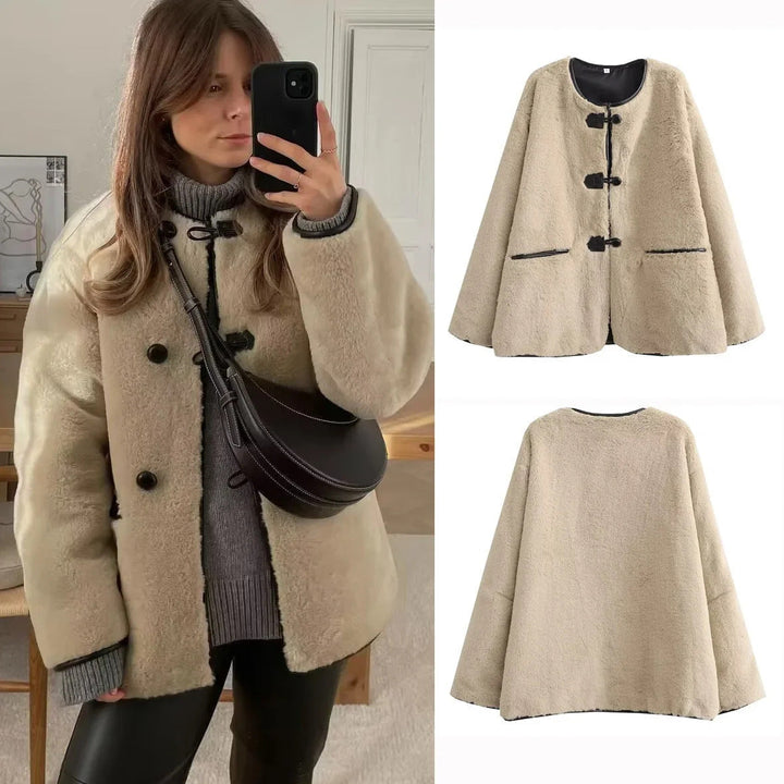 Damen Cropped Rundhalsjacke mit Taschen