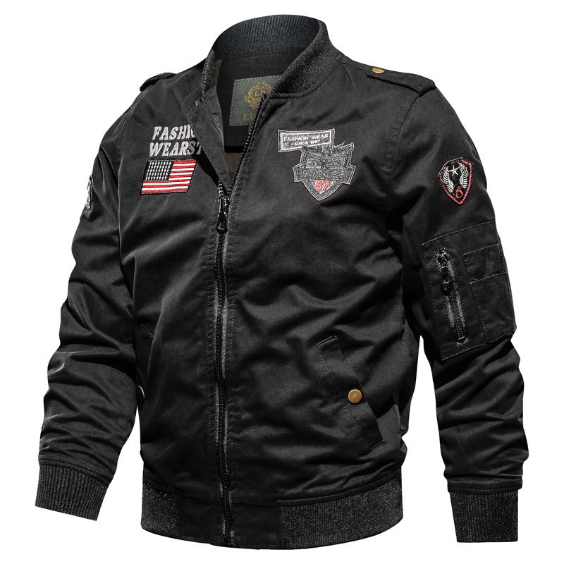 Herren Langarm Bomberjacke mit Knöpfen und Taschen