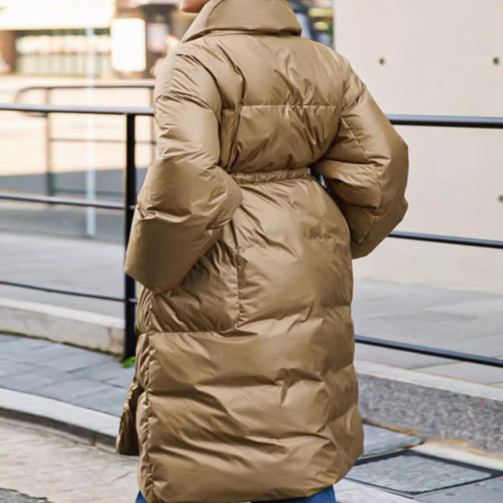 Damen Longline-Parka mit Wickelgürtel und voluminösen Ärmeln