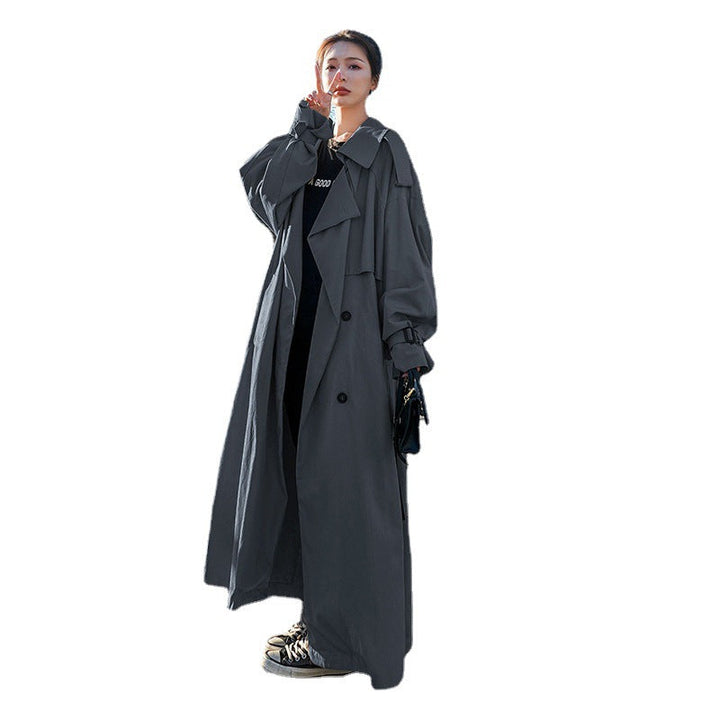 Trench oversize da donna con maniche a palloncino e cintura in vita