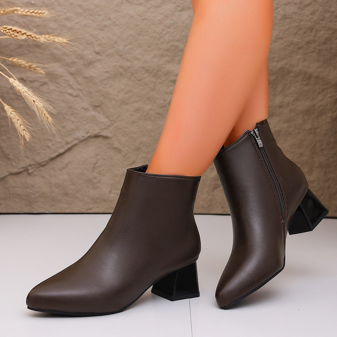 Bottines pour femmes à talon carré et fermeture éclair