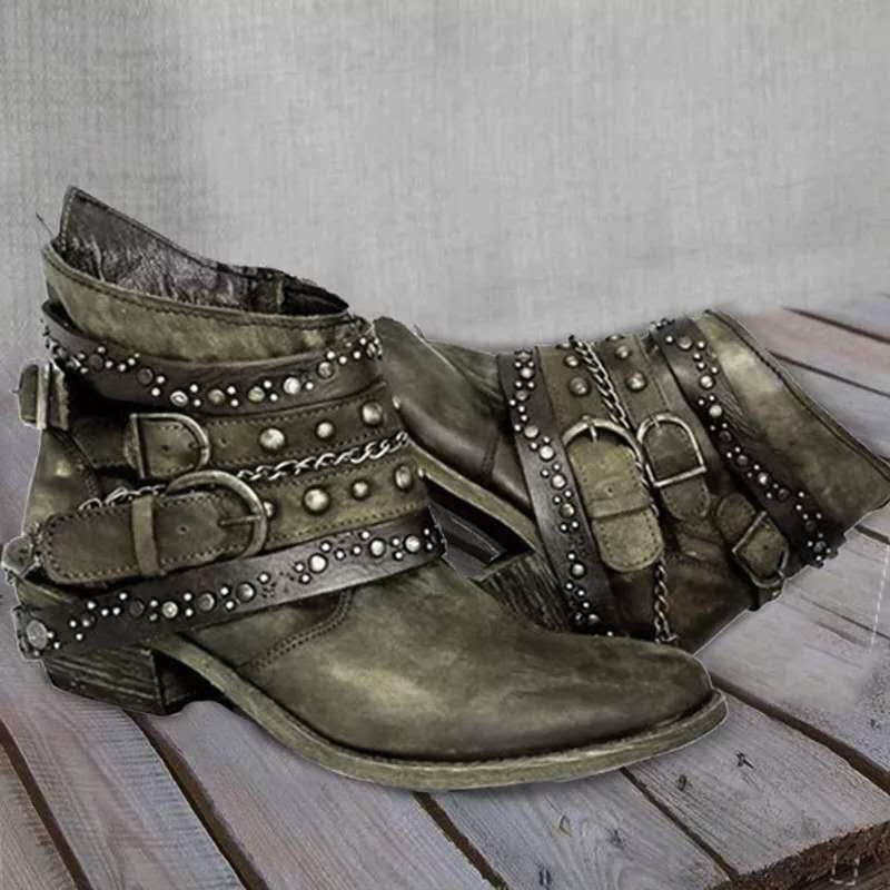 Bottines western pour femmes avec bride à boucle et chaînes