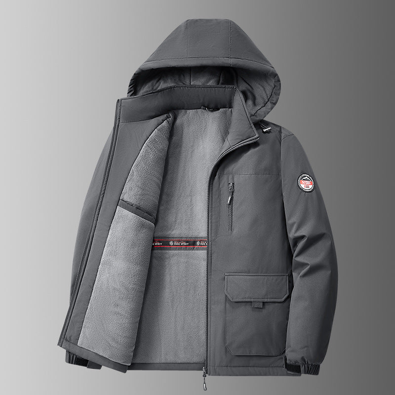 Herren gefütterte Softshell-Winterjacke mit Kapuze und multifunktionalen Taschen
