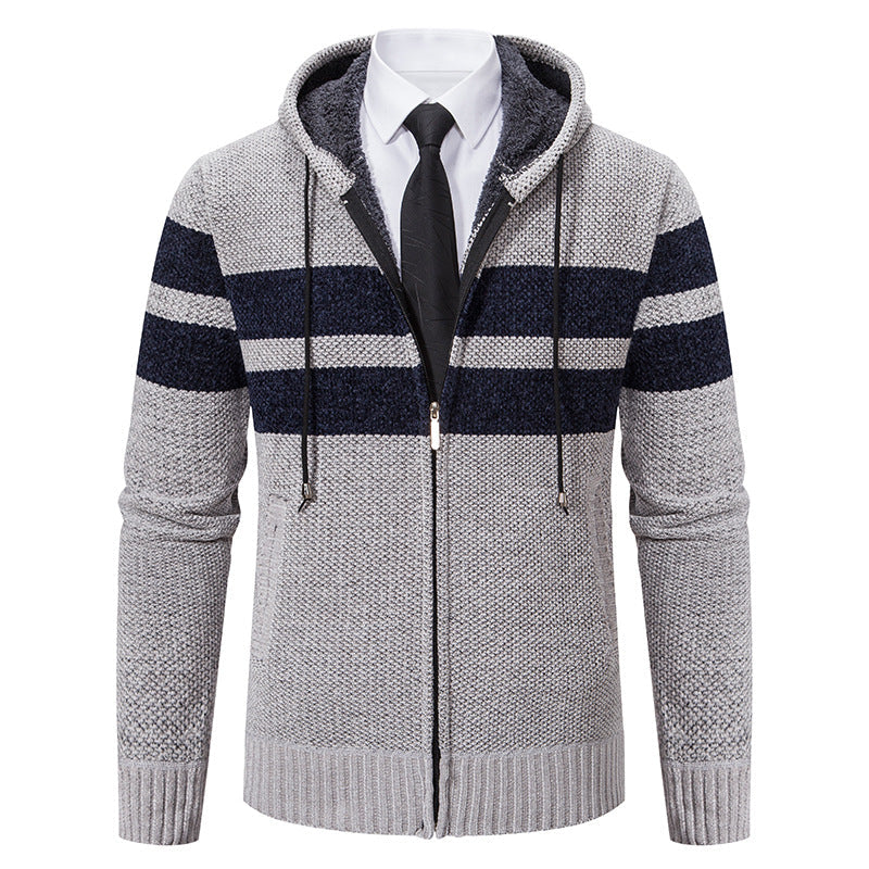Herren gestreifte Kapuzenjacke mit Kordelzug und Taschen