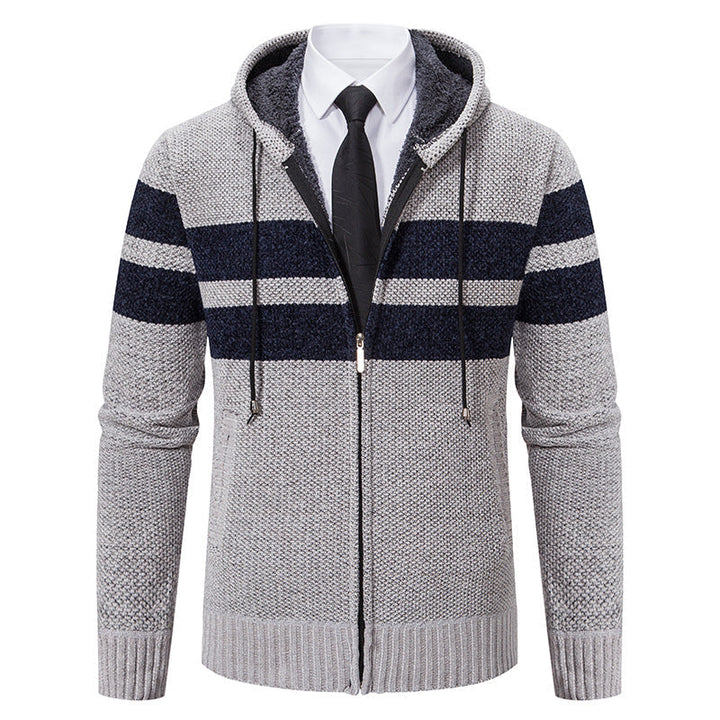 Herren gestreifte Kapuzenjacke mit Kordelzug und Taschen