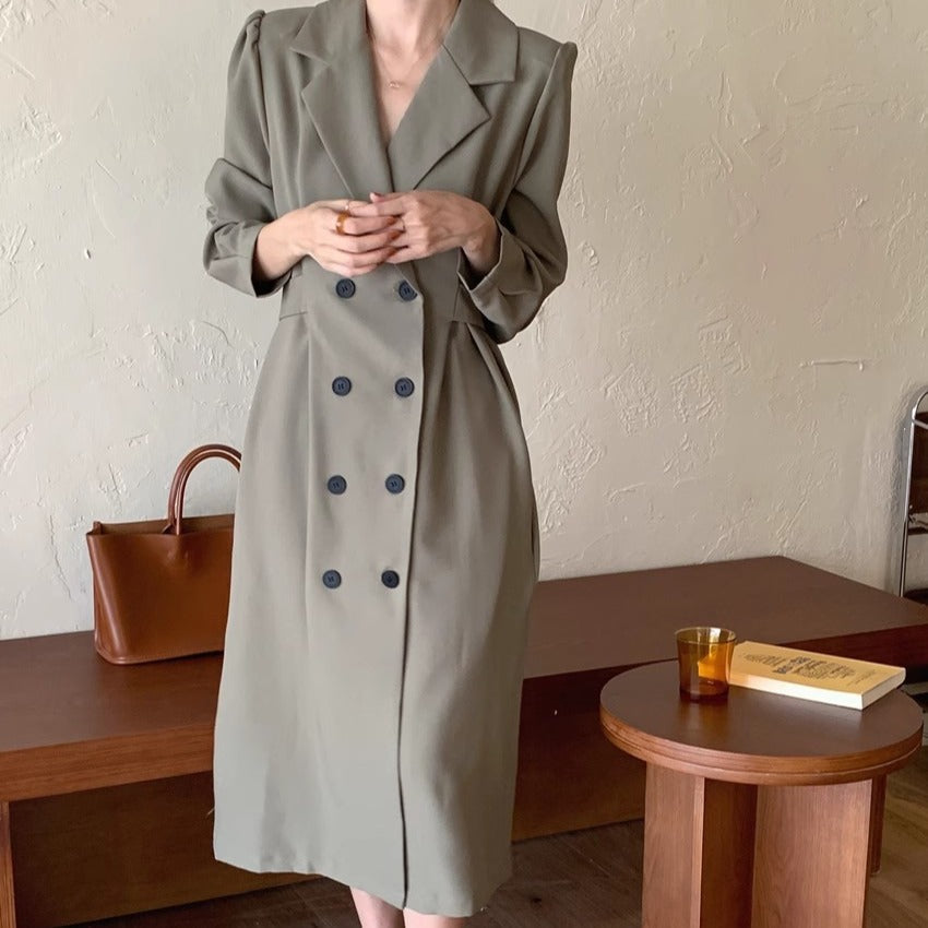 Abito blazer da donna doppiopetto con maniche a sbuffo e revers lunghi