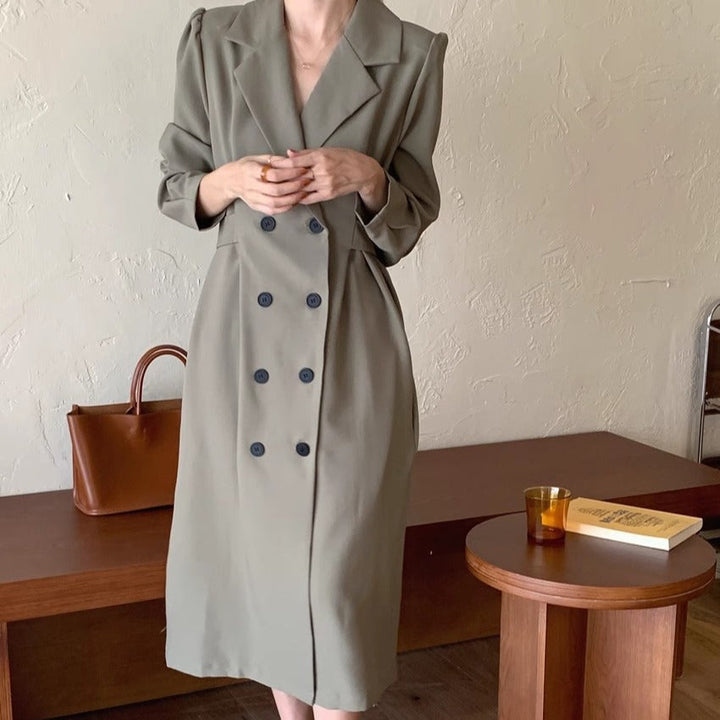 Abito blazer da donna doppiopetto con maniche a sbuffo e revers lunghi