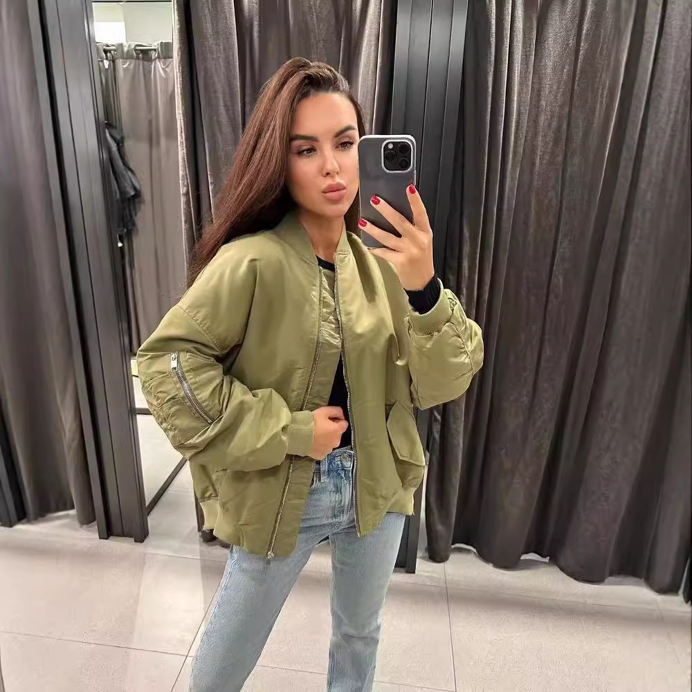 Damen Oversized Bomberjacke mit Taschen