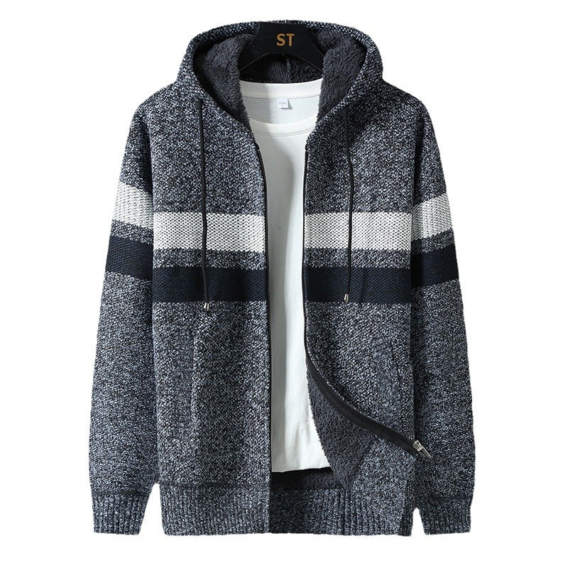 Herren Gestreifte Kapuzenjacke mit Kordelzug und Taschen