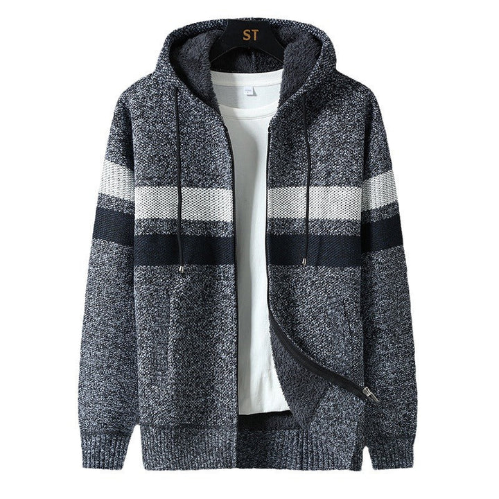 Herren Gestreifte Kapuzenjacke mit Kordelzug und Taschen