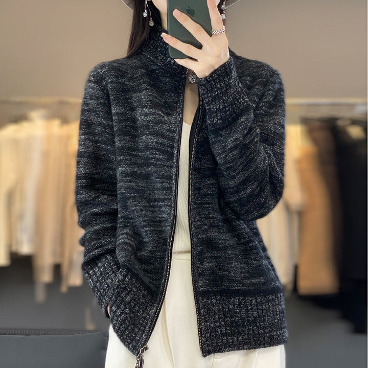 Damen Strickjacke mit Reissverschluss und Stehkragen