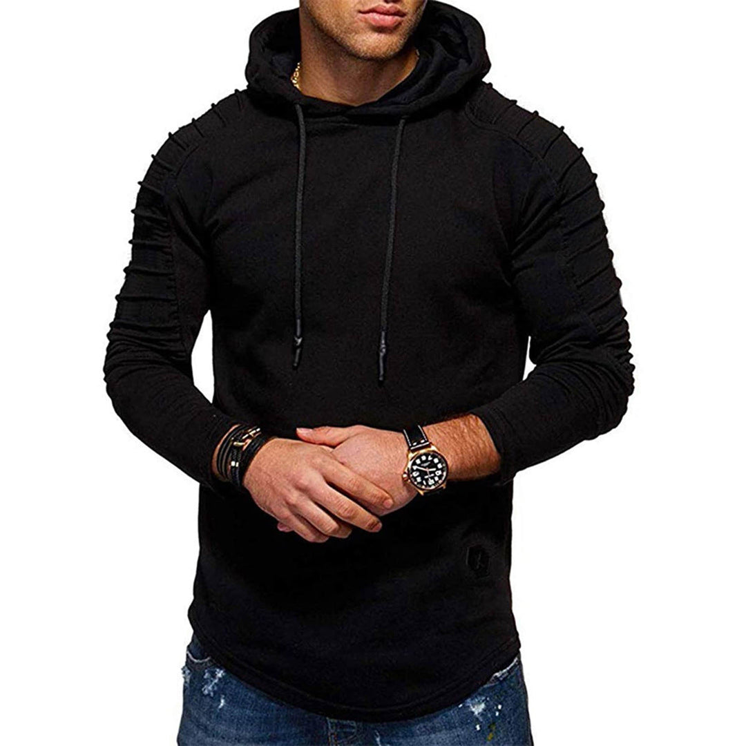 Felpa con cappuccio da uomo, modello lungo, con coulisse e maniche lunghe