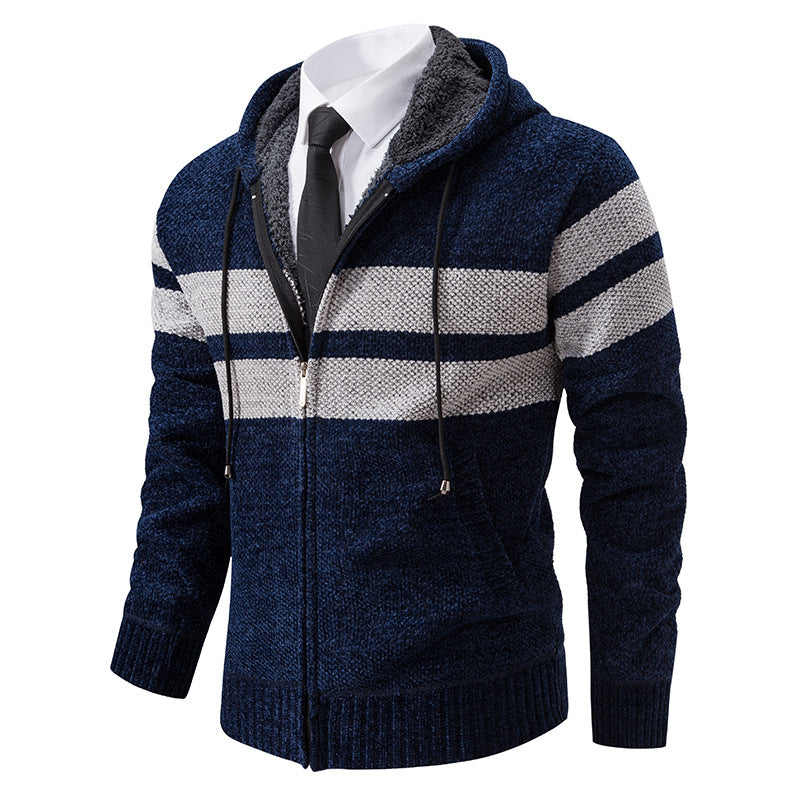 Herren gestreifte Kapuzenjacke mit Kordelzug und Taschen
