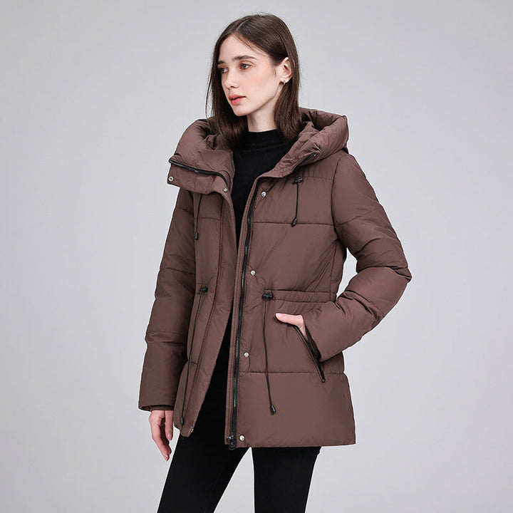 Parka da donna imbottito con cappuccio, coulisse regolabile in vita e polsini a coste