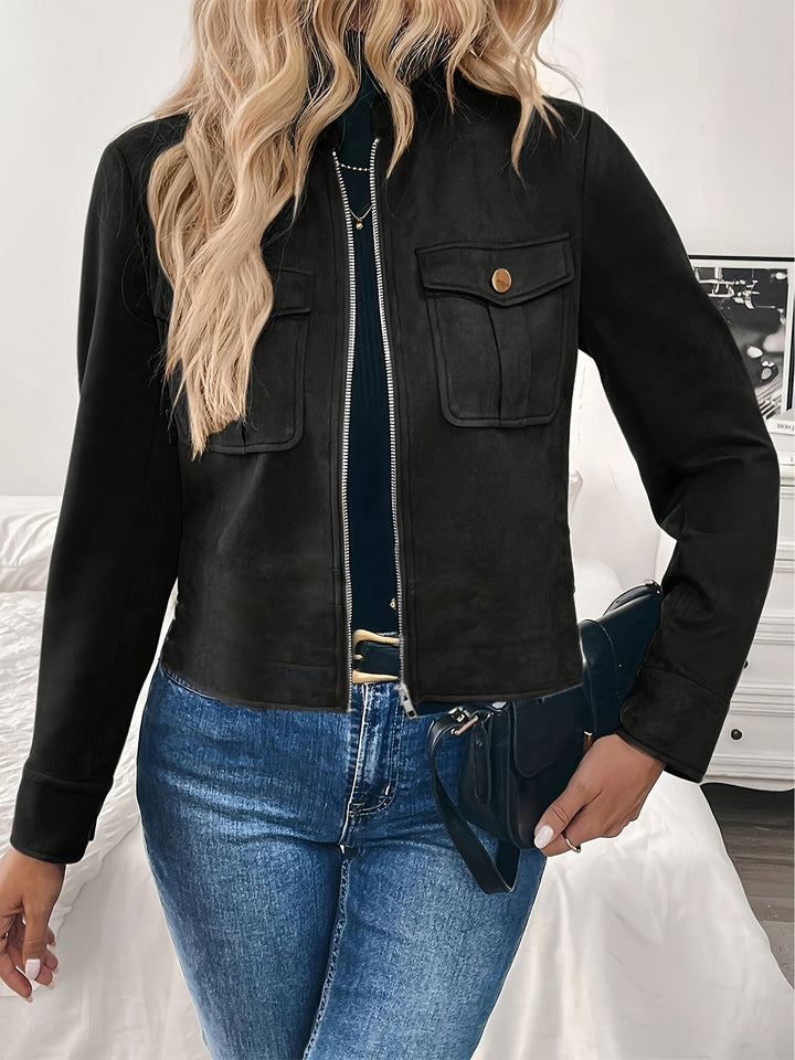 Veste courte pour femme avec poches à rabat et fermeture éclair