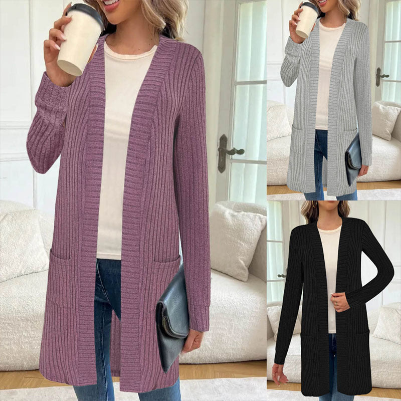 Cardigan lungo da donna a maniche lunghe con tasche