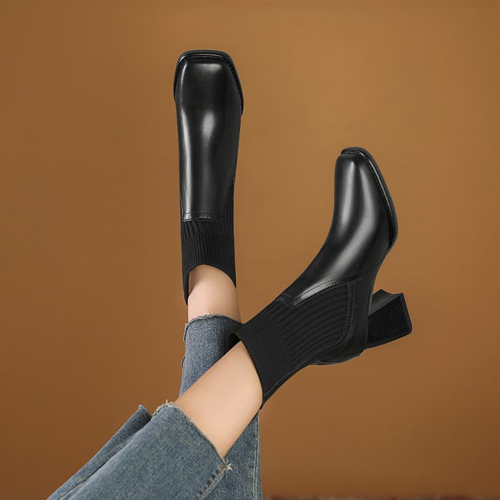 Damen Chunky Stiefeletten mit Strick-Einsatz und robustem Absatz