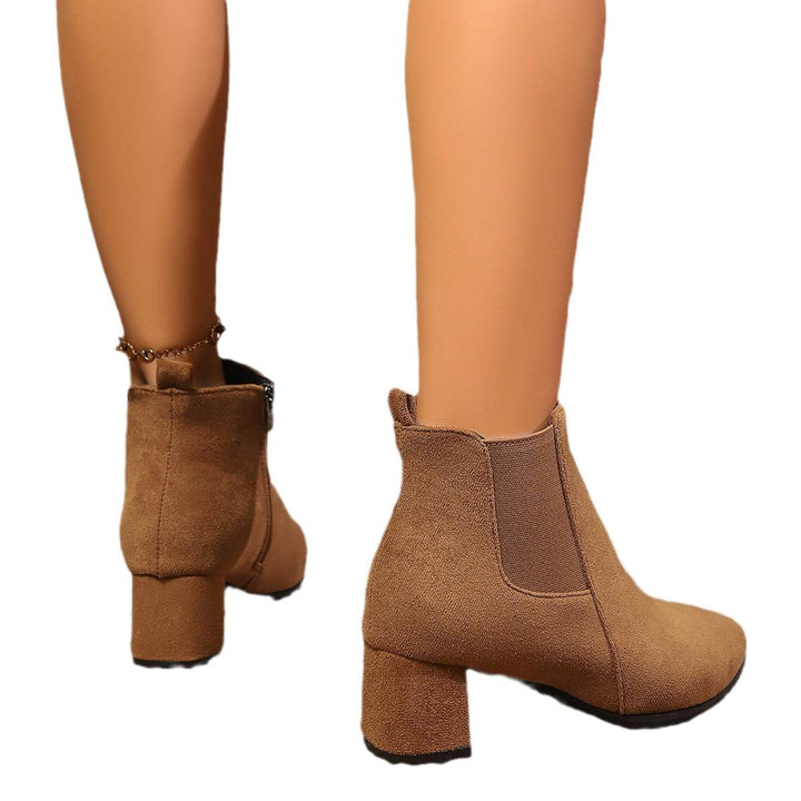 Damen Kurzstiefeletten mit Blockabsatz und Reißverschluss