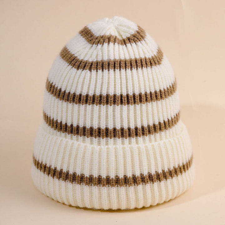 Damen Beanie-Mütze gestreift mit weichem Innenfutter
