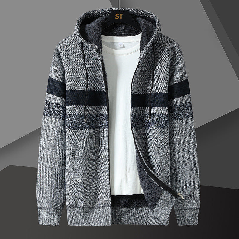 Herren Gestreifte Kapuzenjacke mit Kordelzug und Taschen