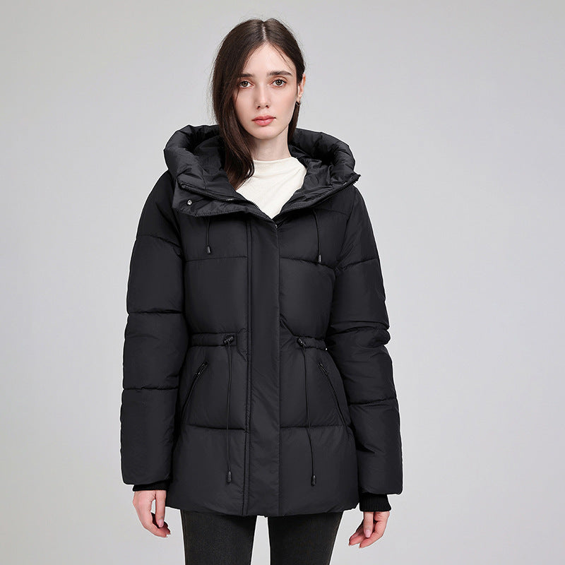 Parka da donna imbottito con cappuccio, coulisse regolabile in vita e polsini a coste