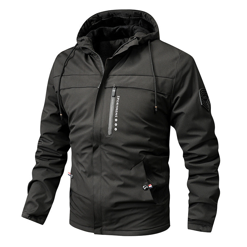 Herren winddichte Softshelljacke mit verstellbarer Kapuze und Fleece-Innenfutter