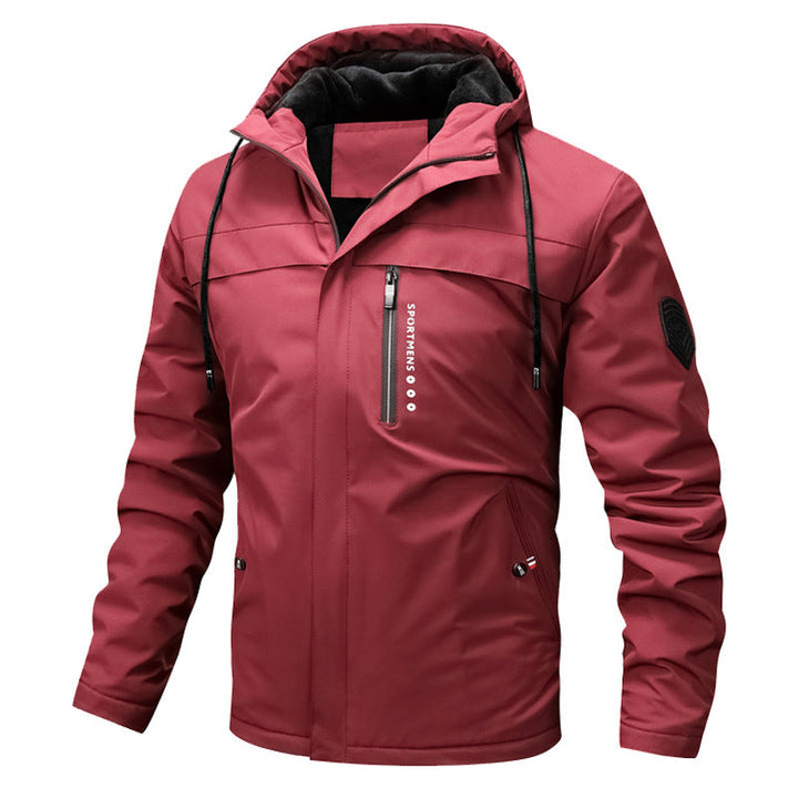 Herren winddichte Softshelljacke mit verstellbarer Kapuze und Fleece-Innenfutter