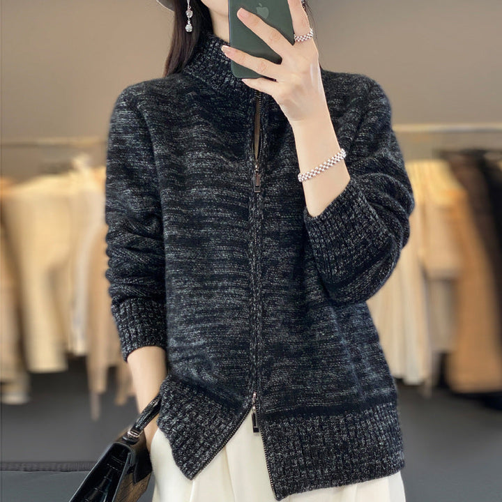 Damen Strickjacke mit Reissverschluss und Stehkragen
