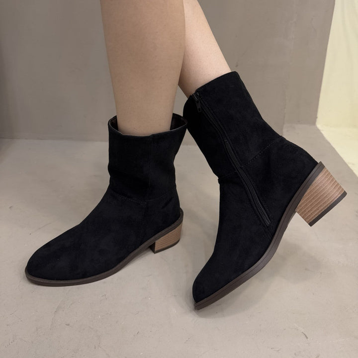 Botines de mujer con tacón cuadrado y cremallera