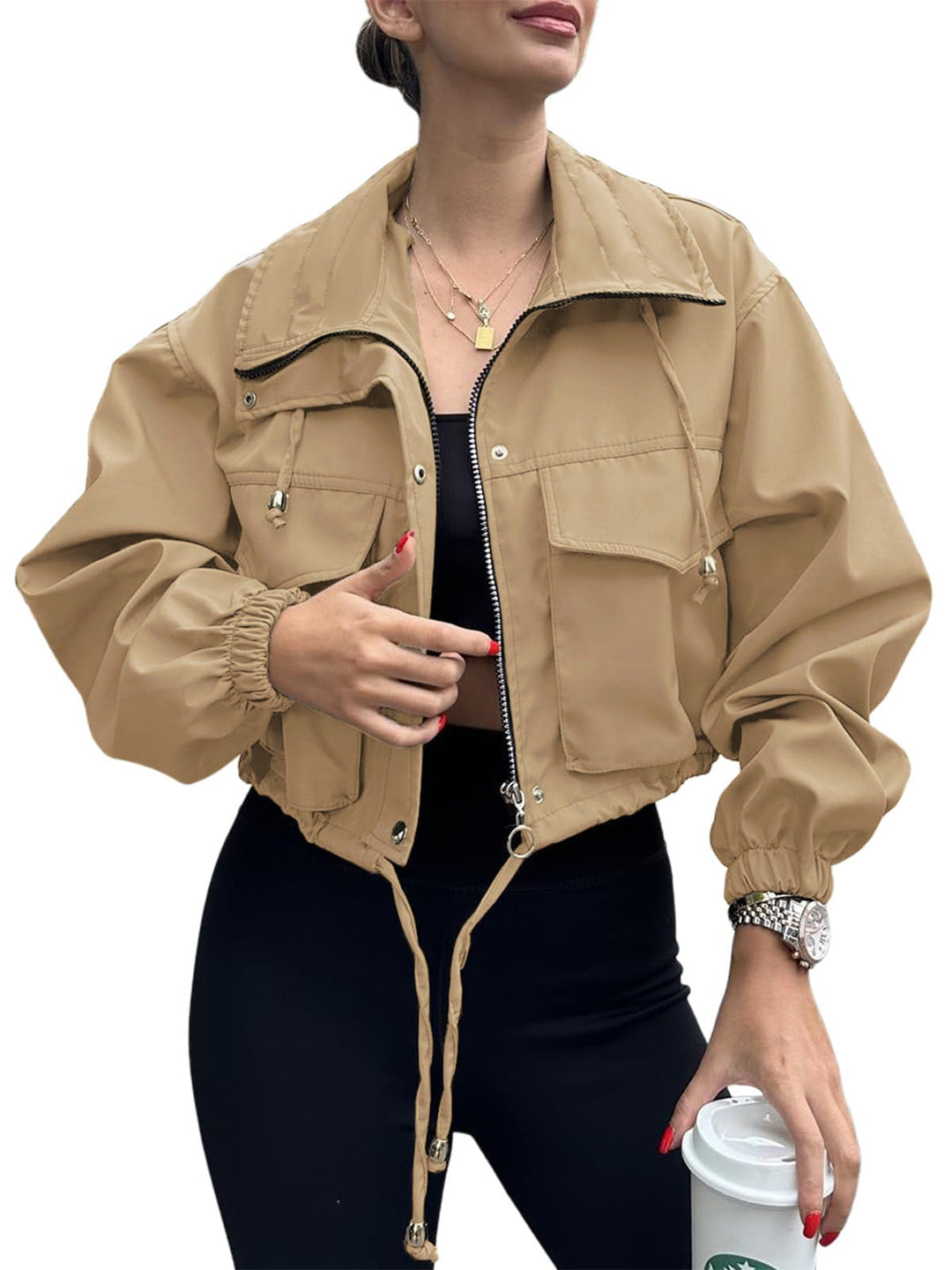 Damen Kurzjacke mit Kordelzug und elastischen Bündchen