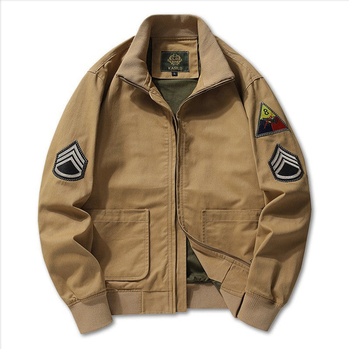 Giacca bomber da uomo in stile militare con patch e cerniera nascosta