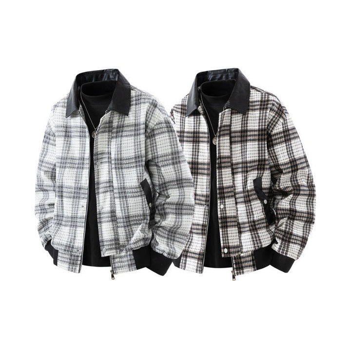 Herren karierte Overshirt-Jacke mit Kunstlederkragen und gefüttertem Innenfutter